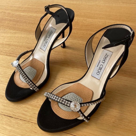 Jimmy Choo Shoes - JIMMY CHOO | Authentic Black Satin and diamanté sling back heels